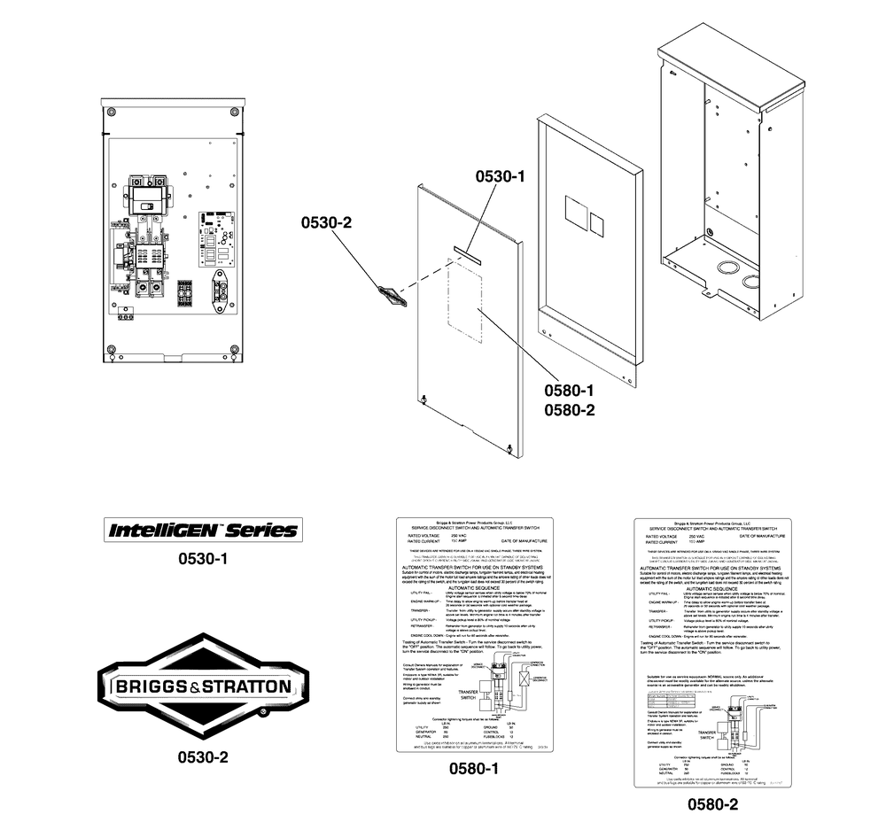 Decals Group - Ats Informational Diagram and Parts List for 071069-03  Briggs and Stratton Generator
